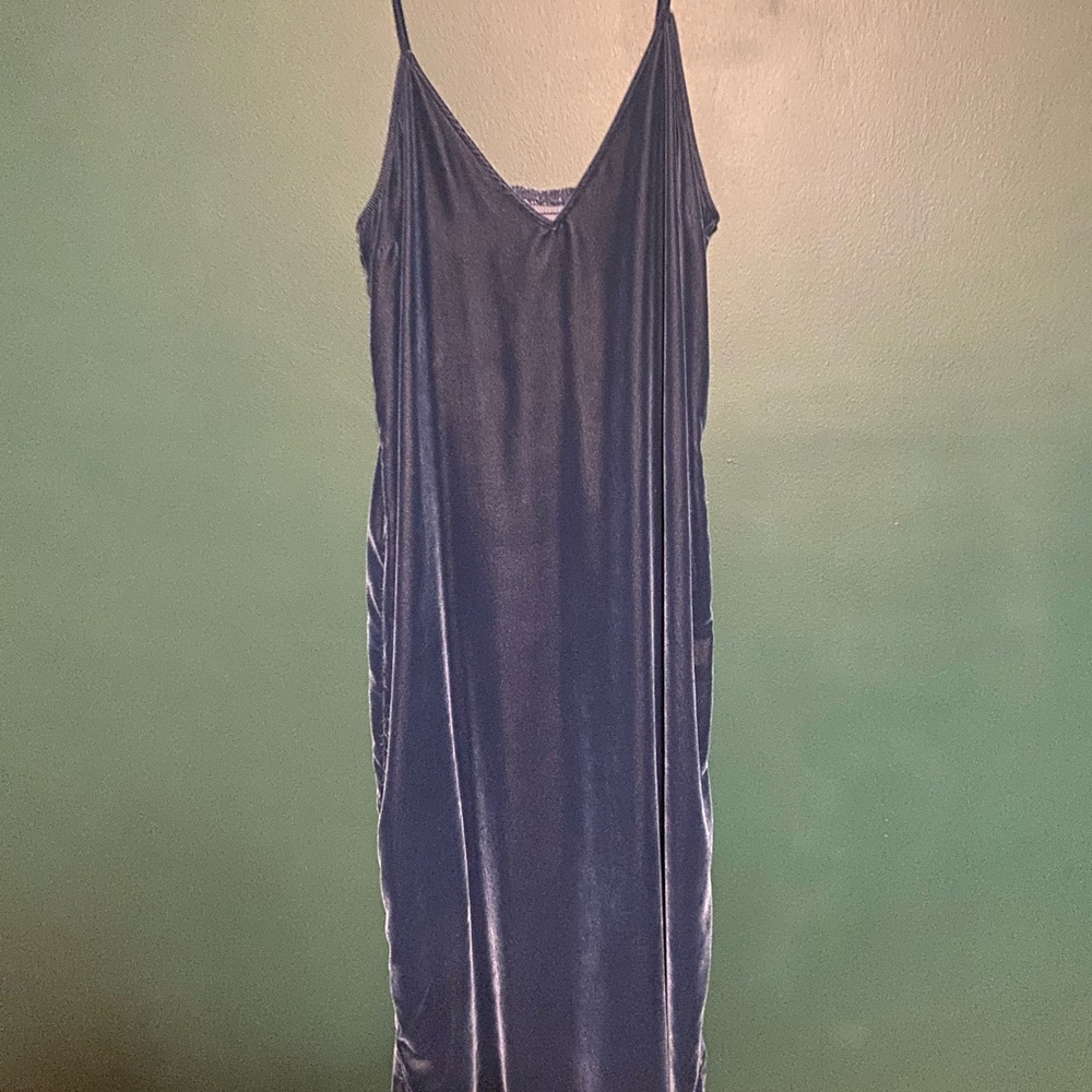 Navy Blue Velvet Slip Dress
